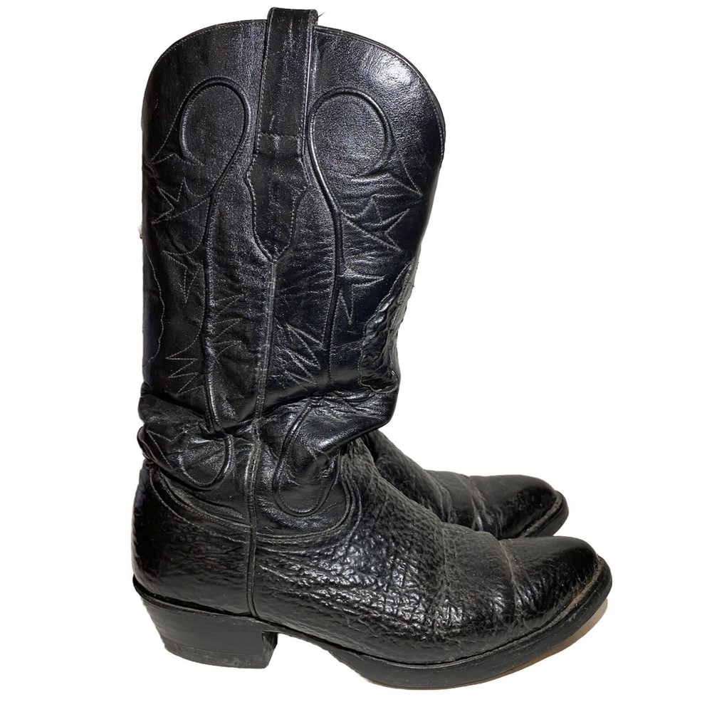 Vintage Cowtown Western Cowboy Boots Men Size 8 Black Leather Mexico Oil Resist